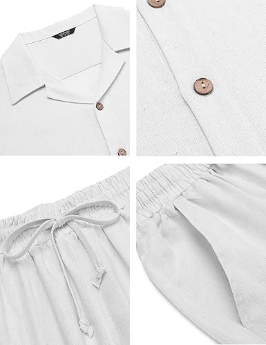 Men's Linen Outfit 2 Piece Set Button Shirt & Loose Pants Beachwear