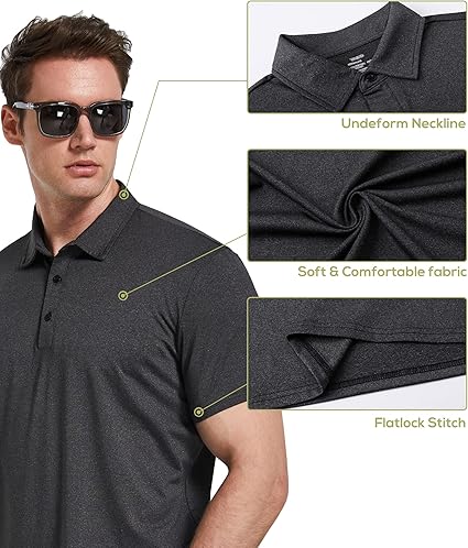 Men's Polo Shirts 4/5 Pack Quick Dry Golf T Shirt Moisture Wicking